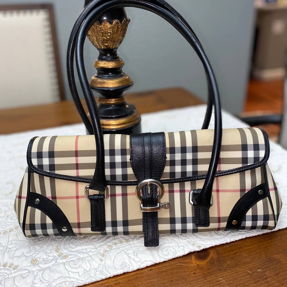 Burberry Beige Check Leather-Trim Shoulder Bag